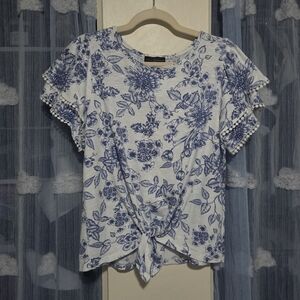 Fred David Front Tie Floral Ruffle Top